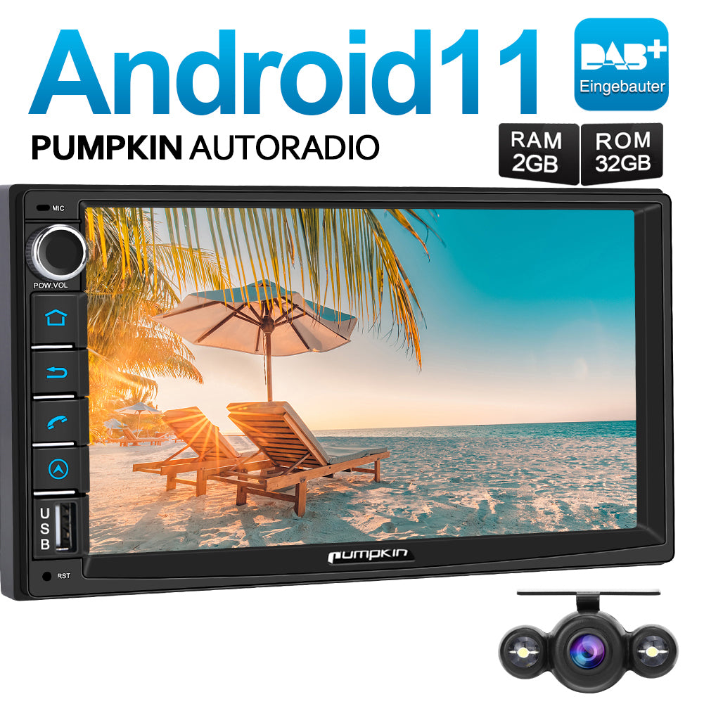 Pumpkin Autoradio 7 Zoll Touch Screen Doppel DIN Eingebautes DAB Android 11  Radio mit Kamera USB SD Phonelink