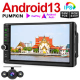 Pumpkin 7 Zoll Android 13 Autoradio Doppel Din Radio mit GPS Navi Bluetooth Kamera(4GB+64GB)