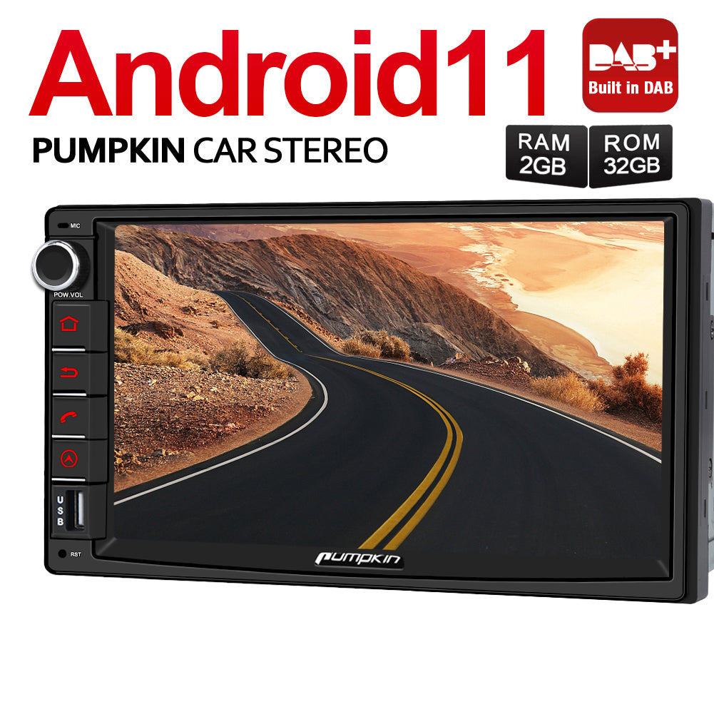 Pumpkin Android 11 Autoradio 1 Din mit Rückfahrkamera Navi DAB+
