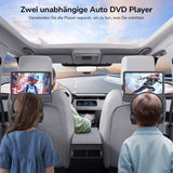 Tragbarer 12-Zoll-Doppel-DVD-Player mit HDMI-Eingang und wiederaufladbarem Akku, Auto-Kopfstützen-Player für Kinder mit Kopfhörern