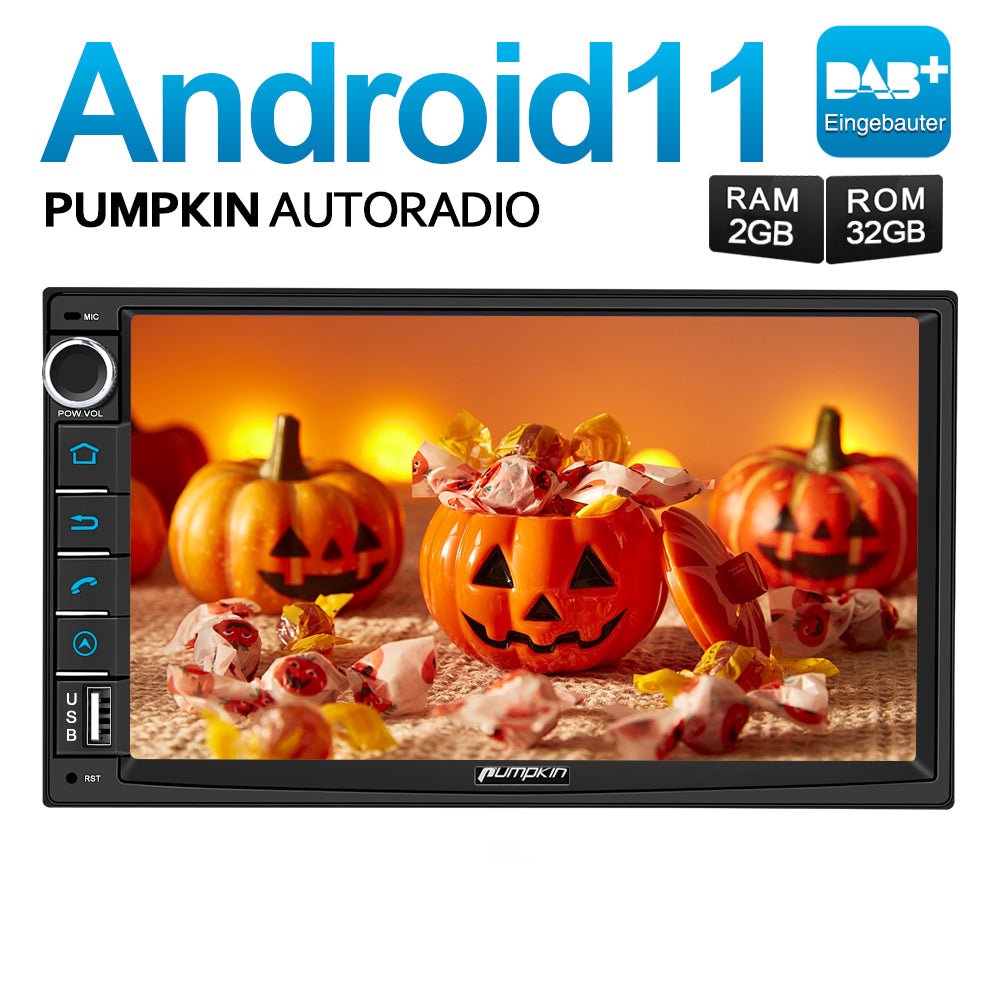 Pumpkin 7 Zoll Universal Doppel DIN Eingebautes DAB Android 11